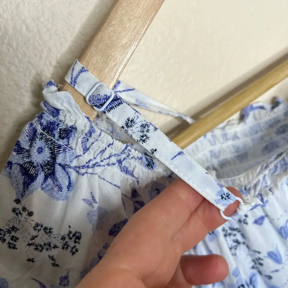 Old Navy Blue White Floral Peasant Top XL Kids